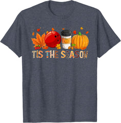 The Season Leopard Pumpkin Bowling Halloween Fall Leaf T-Shirt