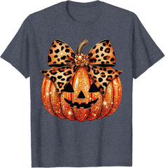 Leopard Coquette Bow Pumpkin Sparkly Pumpkin T-Shirt