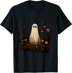 Ghost on a Flower Meadow Halloween Fall Design T-Shirt
