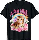 Alpha Male Funny Cat Kitten Rainbow Floral Unisex T-Shirt