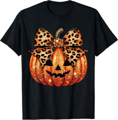 Leopard Coquette Bow Pumpkin Sparkly Pumpkin T-Shirt