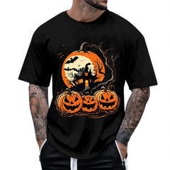 Mens T-Shirts Crew Neck Jack O Lantern Print Tshirts Fall Halloween Short Sleeve Casual Tee Tops