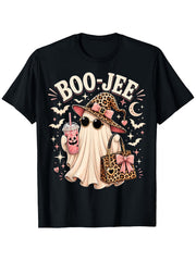Boo JEE Pink Leopard Ghost Witch Funny Coquette Halloween T-Shirt