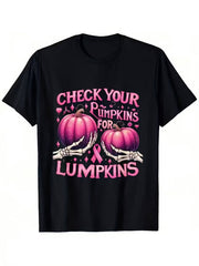 Breast Cancer Awareness Halloween Shirt Check Your Pumpkins for Lumpkins Pink Ribbon, Funny Christmas Shirts, Mens Graphic T-Shirts, Black T-Shirt