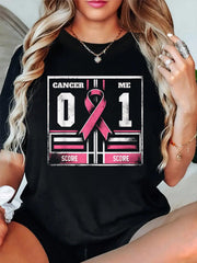 Cancer 0 Me 1 Breast Cancer Awareness Survivor T-Shirt casual short sleeve crew neck cotton tee tops for women