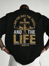 Christian Cross Typography TShirt. Men's Pure Cotton Black Back Print Mens Clothes Graphic Tees Shirts Men Vacation Outfits Summer