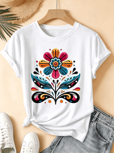 Colorful Abstract Flower Graphic Tee Women Spring Summer Vacation Top
