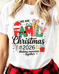 We Are Family Christmas 2026 Graphic T‑Shirt, Festive Making Memories Together Crew Neck Short‑Sleeve Casual Holiday Tee for Family Matching Xmas Outfits