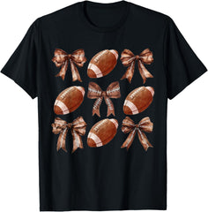 Football Coquette Bow Football Mom Game Day Women Girls Kids T-Shirt