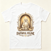 Funny Cat Shirt Faithful Feline Halo Cross Vintage Religious Art Top