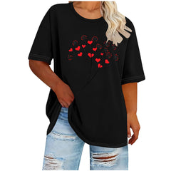 Guluxicc Womens T Shirts Casual Crewneck Short Sleeve Graphic Tops Valentine's Day Tees, Black, XL