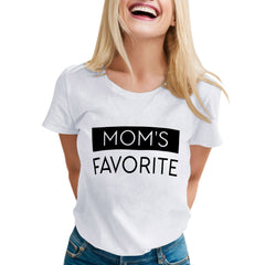 HNMKIU Women's Funny Family Humor Short Sleeve T Shirts for Women Mom's Favorite Day Cute Tops Casual Round Neck Graphic Tee White_001,XXL