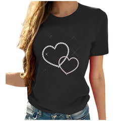 Inverlee Valentine's Day Shirts Womens Sweet Love Heart Graphic Tees Cotton Short Sleeve Blouse Round Neck Tunic T-shirt Tops Valentines Day Gifts for Women
