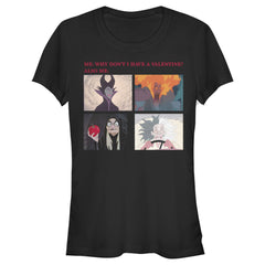 Junior's Disney Villains Valentine's Day Meme EVIL Graphic Tee Black Medium