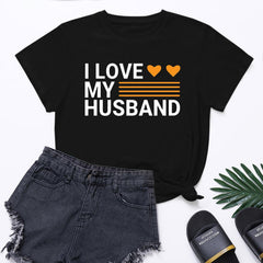 Lilgiuy Heart Valentines Day Shirt for Women's I LOVE MY HUSBAND Letter Print Graphic Tees Short Sleeve Tops Casual Summer T Shirt for Beach Hawaiian