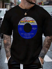MOTOWN- Men'S Casual Cotton-Shirt,Round Neck Street Fashion Outfits ,Best Choice Gifts For Men, Valentine's Day, Black Shirt Men Shirts Graphic Tee