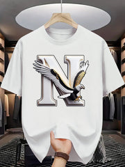 Men's Eagle Letter N Graphic Casual Tee Trendy Printed T-Shirts for Men, Men Clothing