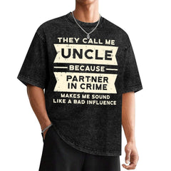 Men's Funny Uncle Crime Partner Slogan T-Shirt - 100% Breathable Retro Streetwear Tee With Partner In Crime Saying, Loose Fit Casual Short Sleeve Shirt For Daily Wear Washed Tee