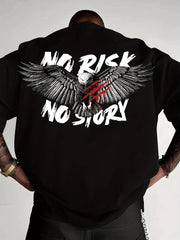 Men's Round Neck Short Sleeve T-Shirt, "No Risk No Story" Eagle Graphic Back Print, Breathable Casual Men Tshirts