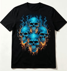 Men's Skull Fire Graphic T‑Shirt, Crew Neck Short Sleeve Tee, Casual Men T shirt