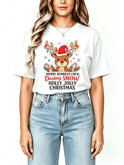 Merry Reindeer Crew T-Shirt Dashing Snow Holly Jolly Christmas Graphic Tee