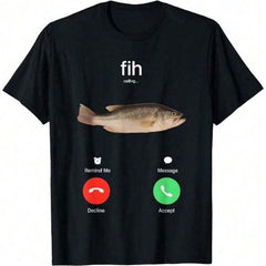 【New Arrival】Funny Fish Incoming Call Bass Graphic T-Shirt, Cotton Crew Neck Short Sleeve Tee, Humor Fishing Casual Streetwear Novelty Gift For Angler Fishermen