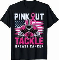 Pink Out Tackle Football Breast Cancer Awareness Men T-Shirt