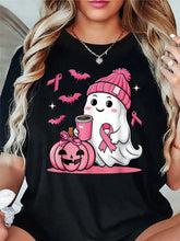 Pink Ribbon For Women'S Breast Cancer Awareness And Halloween Ghost T-Shirt