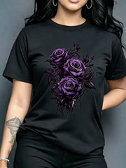 Purple Rose T-Shirt Gothic Floral Graphic Tee