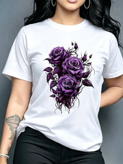 Purple Rose T-Shirt Gothic Floral Graphic Tee