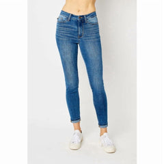 RISEN JUDY BLUE Cuffed Hem Blue Denim Skinny Jeans