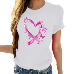 Riecok Breast Cancer T Shirts for Women Ribbon Graphic Crewneck Tees Short Sleeve Breast Cancer Shirts Holiday Tops Black L