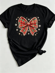 Santa Hat Bow Tee Christmas Red Sparkle Bow