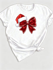 Santa Hat Bow Tee Christmas Red Sparkle Bow