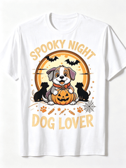 Spooky Night Dog Lover T-Shirt Halloween Pumpkin Puppy Bat Moon Graphic Tee