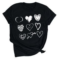 Tbopshirt Valentine's Day T-Shirts for Women Short Sleeve Graphic Tees, Printing Love Heart Round Neck Plus Size Womens Tops S-XXXL