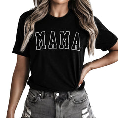 Verita Culture Mama Outline Summer Graphic Tees For Women’s Short Sleeve Mom T-Shirts,Funny Mom Shirt Short Sleeve Graphic Mom T-Shirts