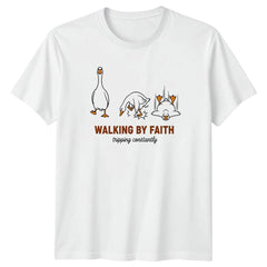 Walking By Faith Tripping Constantly T-Shirt Christian Humor Animal Comedy