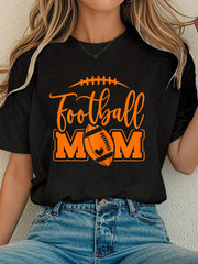 Women Cotton Tshirt Game Day Black And Orange High School Football Football Mom T-Shirt Comfort Tshirt Women