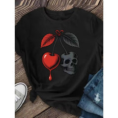 Women'S Gothic Cherry & Skull Graphic T-Shirt