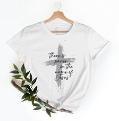 Women’s Faith Cross Graphic Short‑Sleeve T‑Shirt, There is Power in The Name of Jesus Letter Print Casual Christian Top