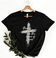 Women’s Faith Cross Graphic Short‑Sleeve T‑Shirt, There is Power in The Name of Jesus Letter Print Casual Christian Top