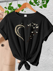 Women‘s Fashion Crew Neck Short Sleeve T-Shirt, Heart Design Graphic Tees, Comfortable All-Season Top,Women Clothing