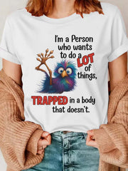 Women’s Funny Bird Graphic Short‑Sleeve T‑Shirt, Humorous Quote Crew Neck Casual All‑Season Top,Women Clothing