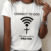 Women's Prayer T-Shirt - Connect To God Jesus Funny Religious Letter Print Short Sleeve Crew Neck Top, -Based Casual Summer Spring Tee