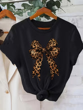 Womens Leopard Print Bow Graphic T?Shirt,Basic Crew Neck Short Sleeve Casual Fashion Daily Wear Tee Women T shirts