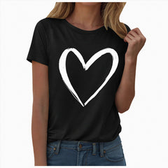 Yindaity Womens Tshirt V-Neck Shirts for Women Cute Love Heart Graphic Valentine's T Shirts Casual Spring Day Tops Tee Blouse(Black,XL)