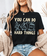 'You Can Do Hard Things' Shirt : Cute Retro Doodles 'You Got This!' Motivational Teacher Tee Casual Crewneck Short Sleeve Tee For Womens