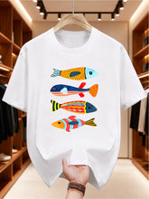 Colorful Fish Design Vibrant Print Art Crew Neck Summer T-Shirt Aquatic T-Shirt Casual Outings T-shirts