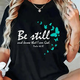 Unisex Christian Bible Verse Gifts Religious Butterfly Be Still God T-Shirt Casual Graphic Printed Vintage Tshirt